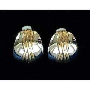 Ciner Two Tone  X Chunky Clip On Statement Earrings Silver Tone Gold Tone